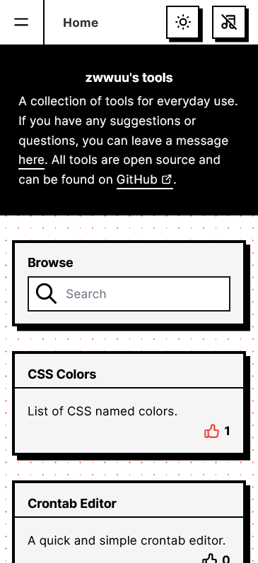 Tools mobile homepage
