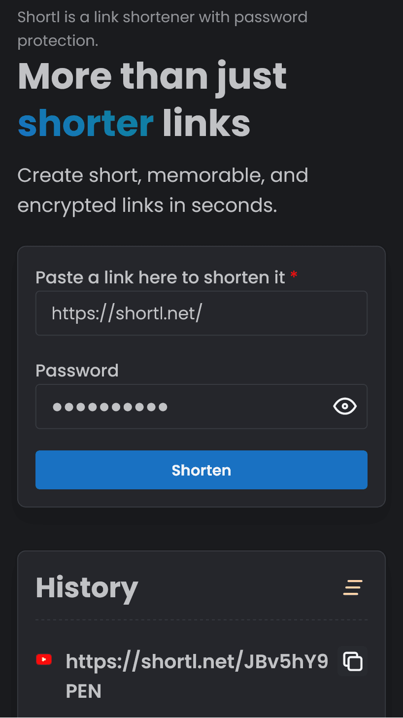 Shortl mobile homepage