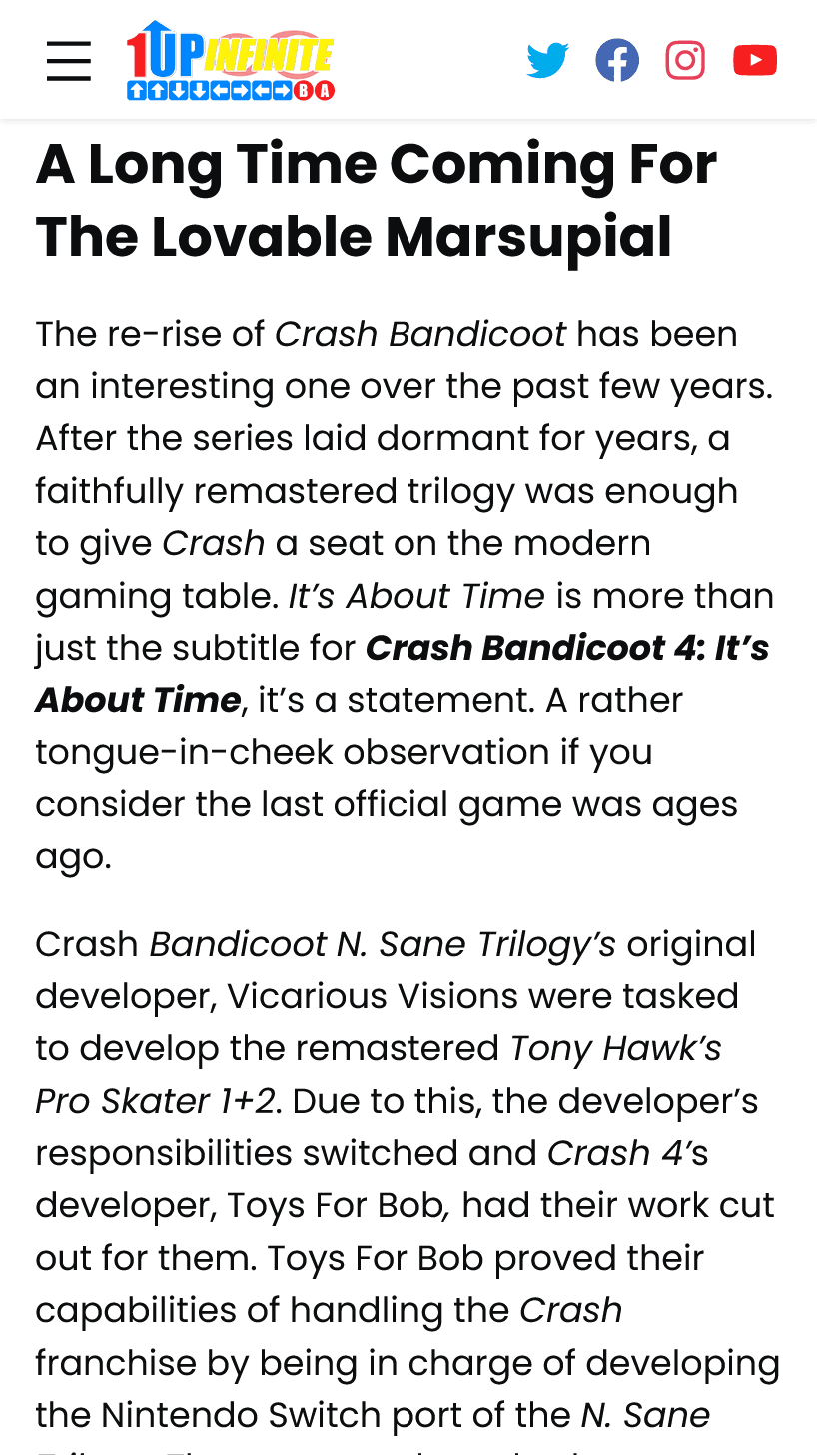 1 Up Infinite mobile post page